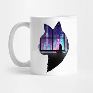 Cat looking at the city, Tranquility Mug